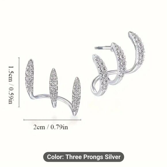 Dazzling Claw Design Stainless Steel Stud Earrings with Cubic Zirconia Silver - Picture 2 of 8